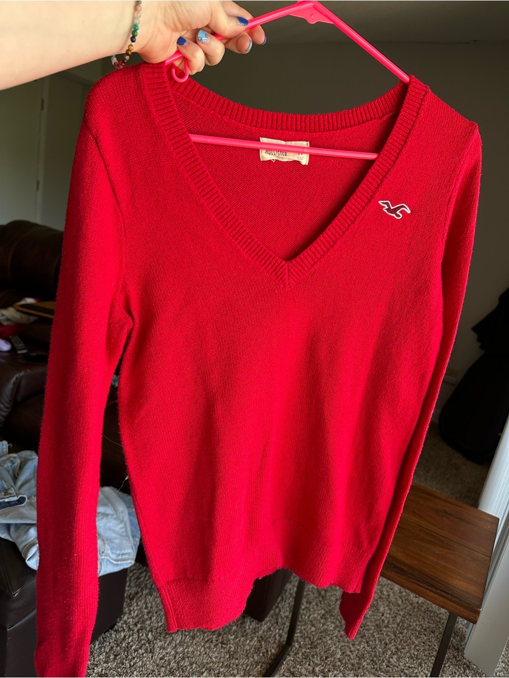 Hollister V-Neck Sweater in Bright Red